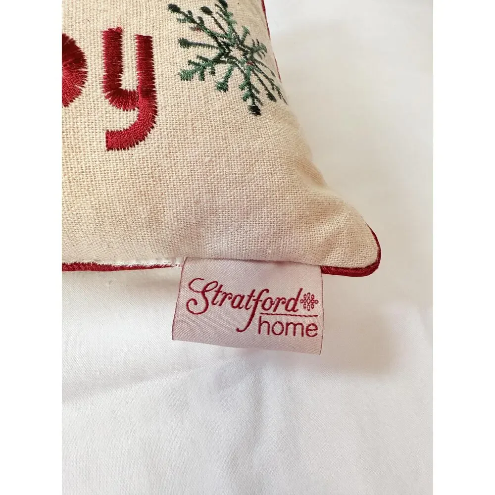 Stratford Home Off-white Embroidered Peace Joy Christmas Pillow 16.5x8